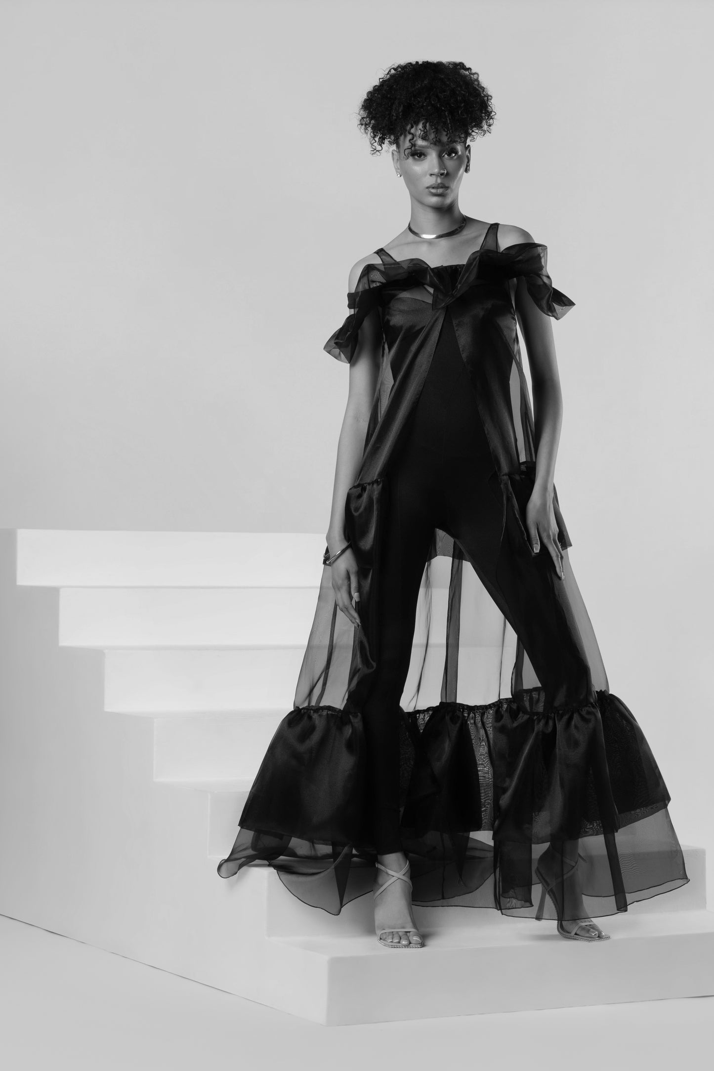 AHD LA Black Leotard Body Suit & Black Organza Dress by Anthony Hamdan Djendeli